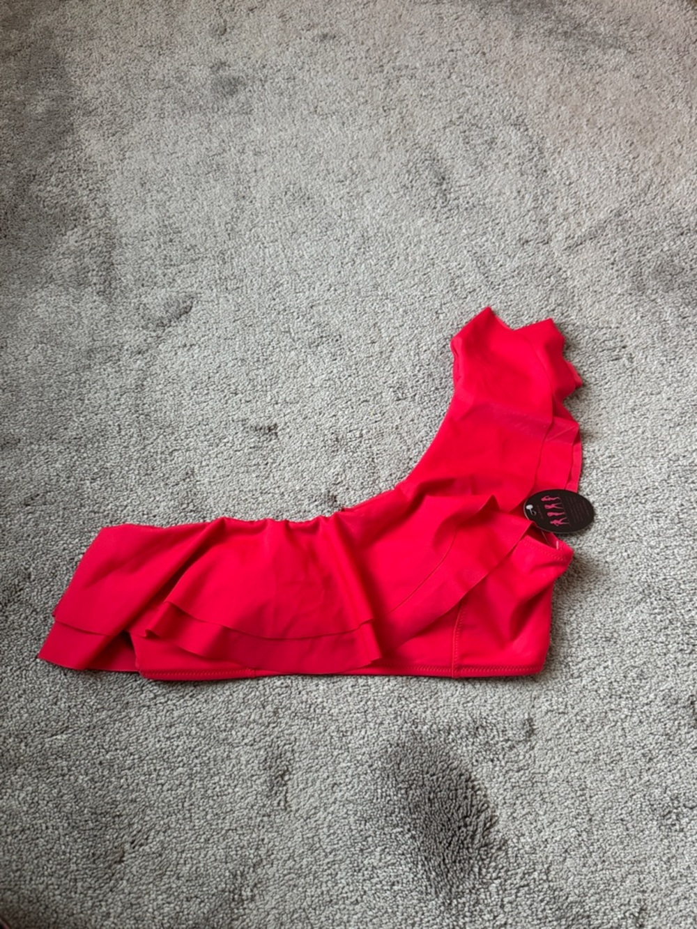 Avidlove Red One Shoulder Ruffle Bikini Top Asymmetrical Swim SIZE L NWT